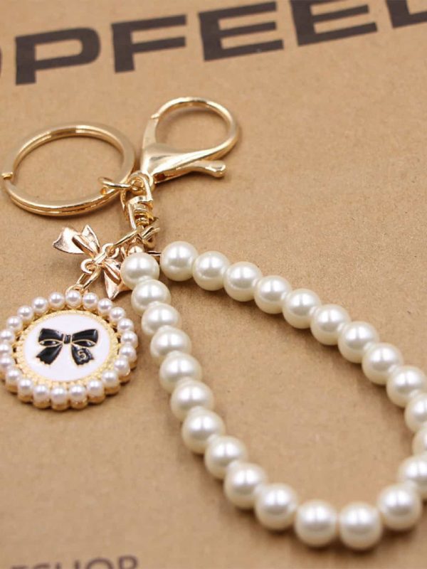 Vintage Bowknot Pearl Handstring Bag Keychain Supply