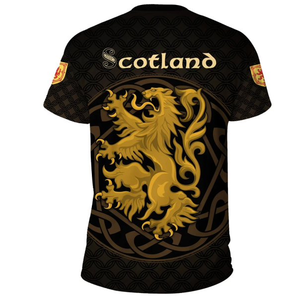 Scots Print T-shirt - Luckenbooth Thistle And Lion Style T-shirt Online - Image 2