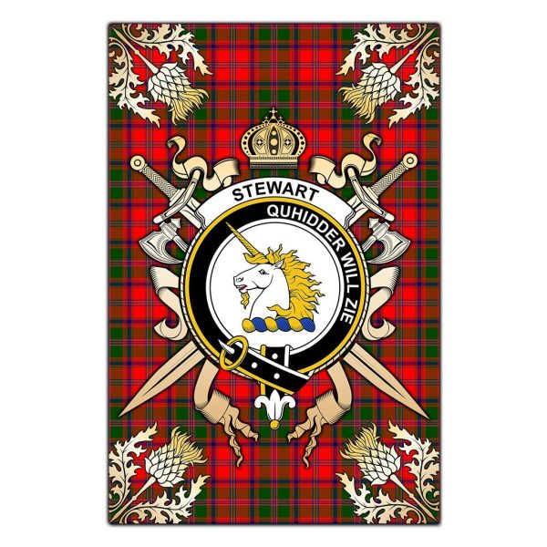 Stewart of Appin Modern Tartan Crest Black Garden Flag - Gold Thistle Style Discount
